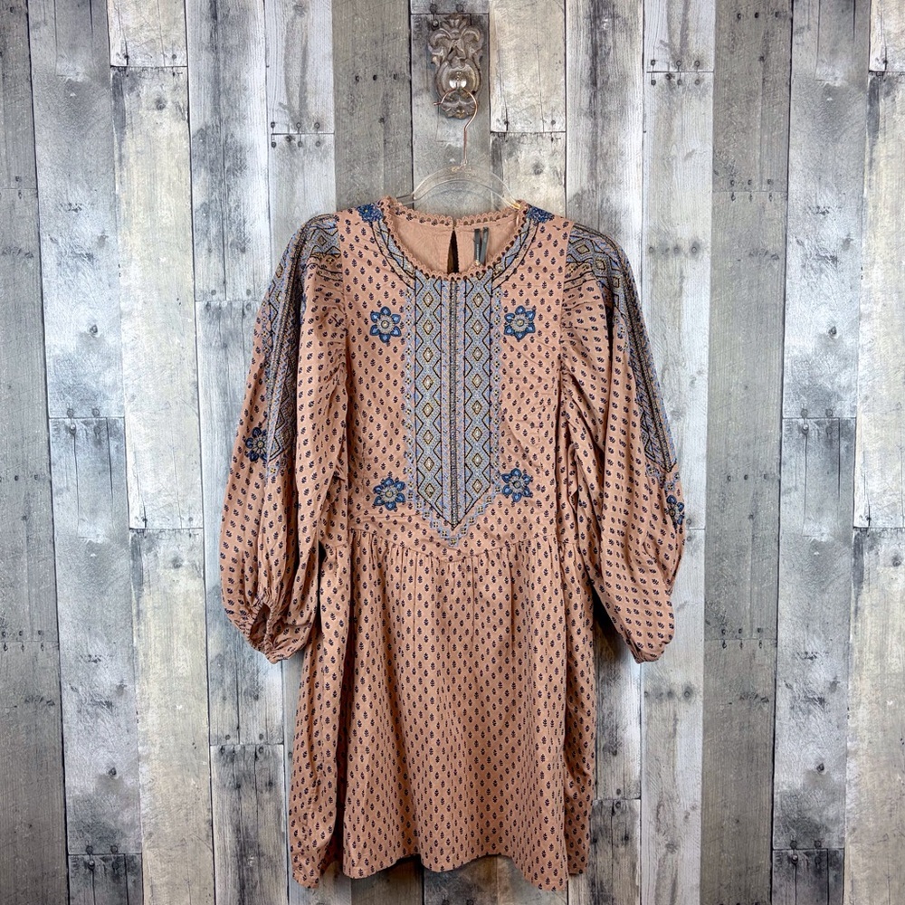 NWT By Anthropologie Embroidered Tunic Mini Dress in Peach Size Small. - Picture 2 of 14